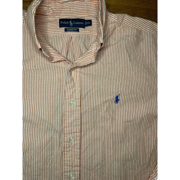 POLO RALPH LAUREN BUTTON DRESS SHIRT XL PINK WHITE STRIPE CUSTOM FIT- BLUE PONY - Picture 5 of 8